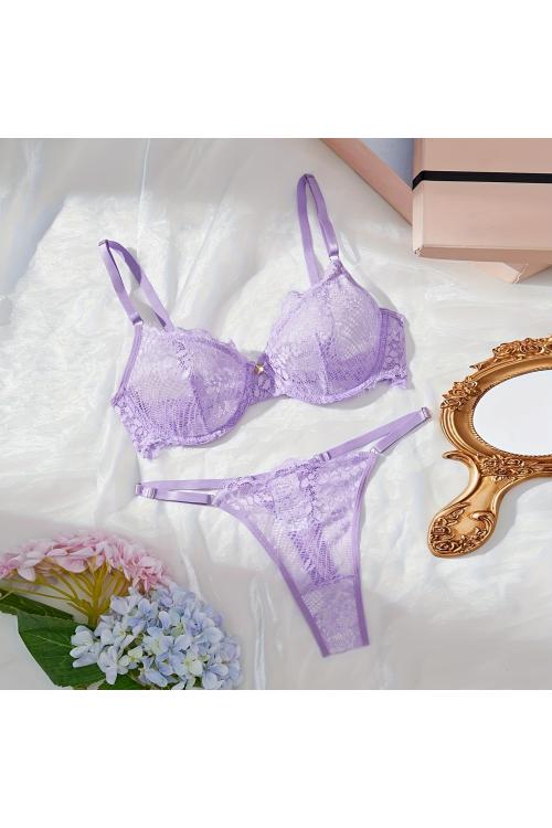 مجموعة لانجري عرايس بنسيج دانتيل - حمالة صدر ثلاثية بكوب ناعم مع كلوت منخفض